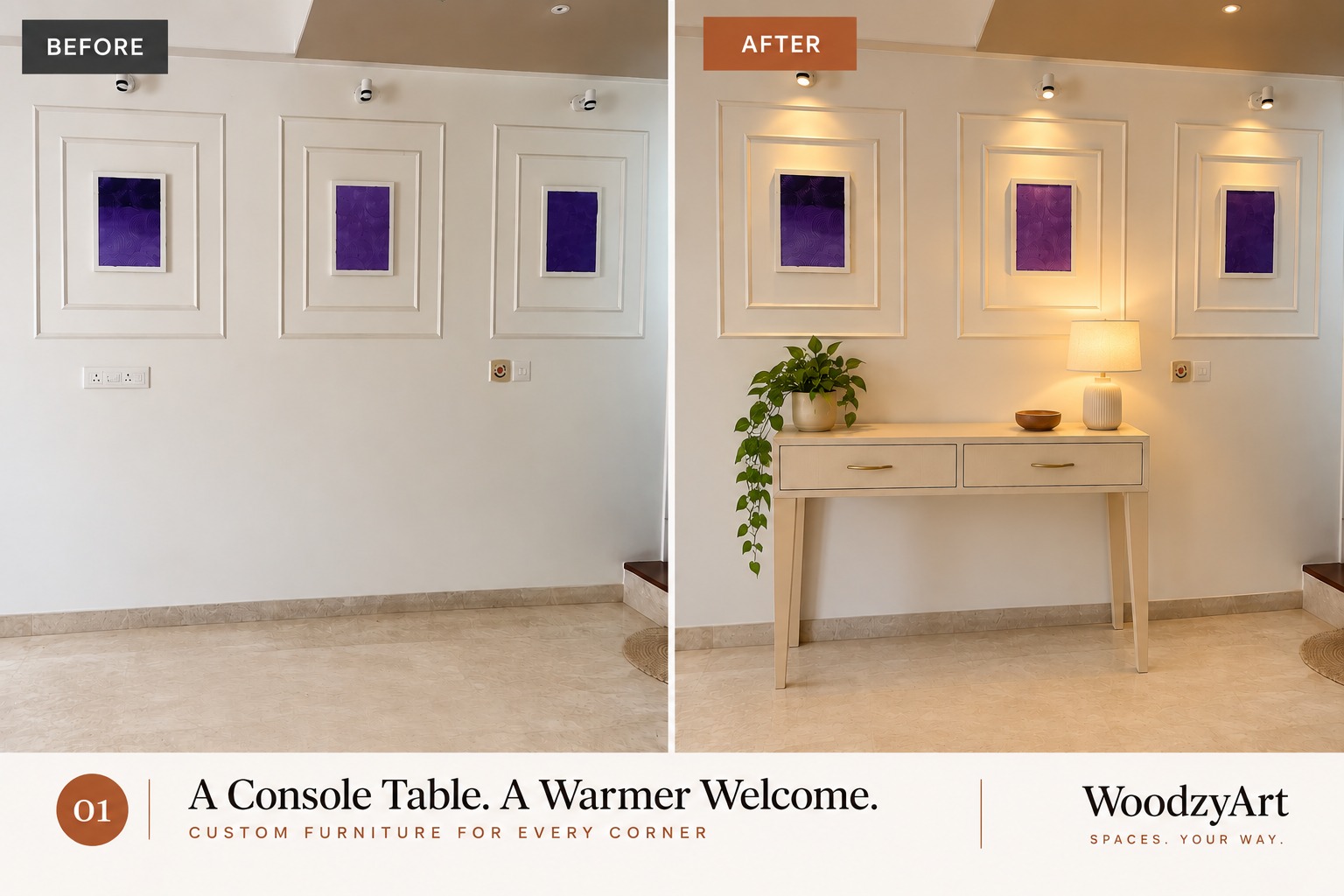 Console table before and after transformation